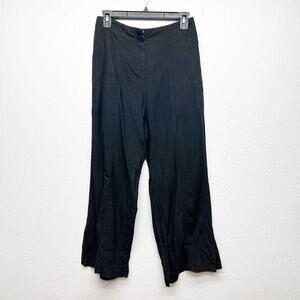 Nic+Zoe Organic Linen Blend Ankle Black Pants Womens 4 High Rise Wide Leg Beachy